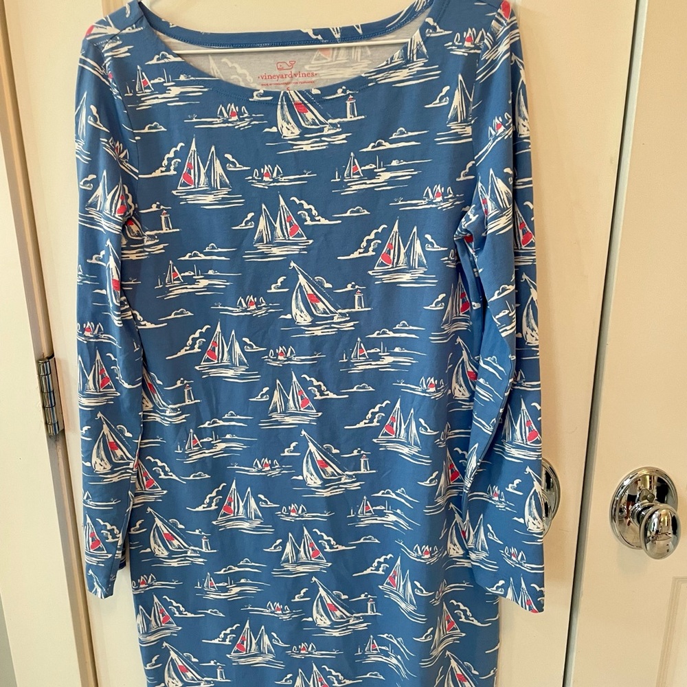 Vineyard Vines Blue Sailboat Print Midi Dress